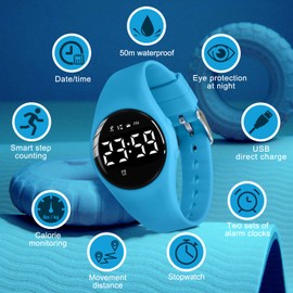 Bomieux Kids Digital Watch - Girls & Boys Watches, Ages 5-15, Alarm Clock, Pedometer, Stopwatch, Waterproof, Birthday Gift