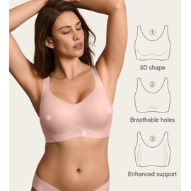 DEANGELMON Seamless Wireless Bras for Large Bust Women No Underwire Full Coverage T-Shirt Bra Comfort V Neck Everyday Bras(Pink,L)