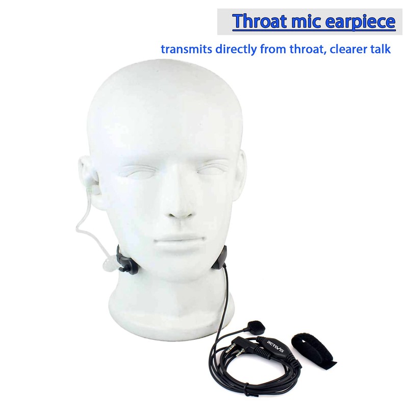 Retevis Walkie Talkie Throat Mic Headset 2 Pin Headset Earpiece