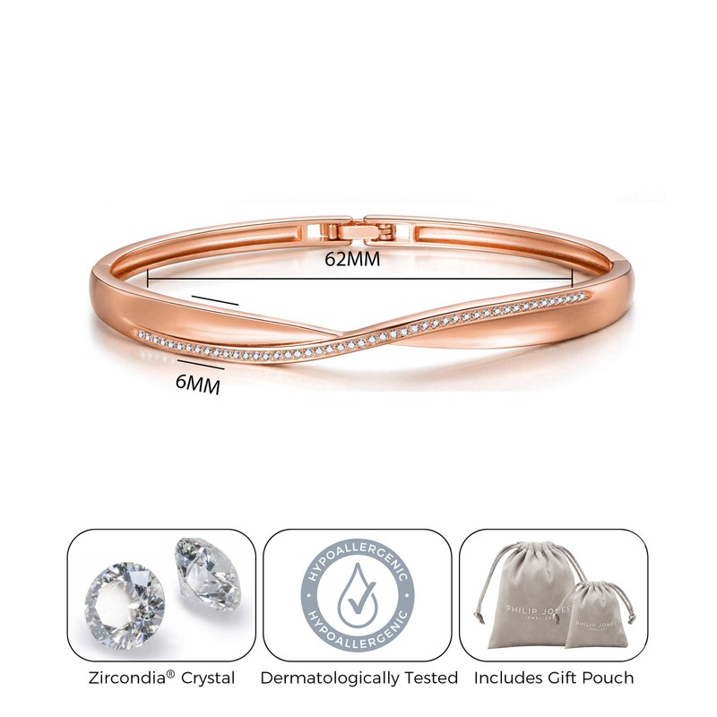 Philip Jones Rose Gold Plated Arc Bangle Created with Zircondia®