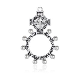 KOMI 24 PCS Bulk Catholic Finger Rosary Ring with St Benedict Medal Crucifix, Small Pocket Prayer Rosary Ring for Men Women, Para Recuerdos De Bautizo, Metal, No Gemstone