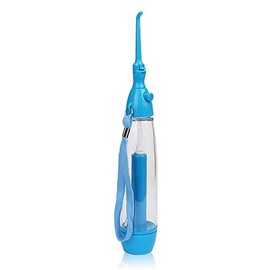 Limpiador de dientes de agua no eléctrico, portátil, económico y adecuado, limpiador de dientes de agua oral, irrigador simple de funcionamiento inalámbrico, hilo de agua portátil, ideal para viajes, color azul