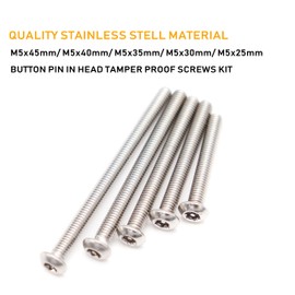 T25 Screws, binifiMux 50pcs M5-0.8mm Button Head Torx Security Screws Assortment Kit w T25 Wrench, Stainless Steel, M5x45mm/ M5x40mm/ M5x35mm/ M5x30mm/ M5x25mm, Tamper Proof Screws