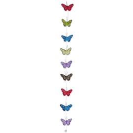 BANBERRY DESIGNS Butterfly Decorations - Set of 9 Vibrant Multi Colored Craft Butterflies on a Clear String Garland - Party Home Decor Spring Decor - Butterfly Banner Measures 42 Inches Long