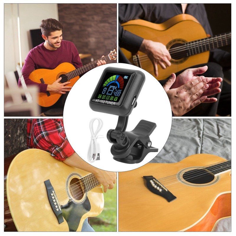Aroma Guitar Clipon Tuner USB Rechargeable Builtin Battery Violin Ukulele