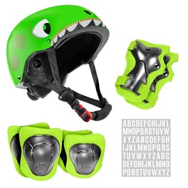 Niftii Kids Helmet with Pads and Personalisation Kit - Adjustable Multi-Sport Complete Safety Gear for Cycling, Skateboarding & Scooting - Ideal for Boys & Girls Ages 3-15 - Bike Helmet Set (Dino)