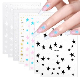 8 PCS Star Nail Stickers for Nail Art, 3D Rhinestone Decals, Sun Star Y2k Gold Silver Black White Designs, Self-Adhesive Manicure Tips Decoration Supplies