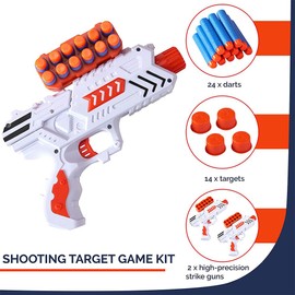 Dimple Shooting Target Game for Kids - Targets for Shooting Practice, 2 Blaster Guns, 36 Bullets, 2 Dart Holders & 2 Spinning Obstacles - Compatible with Nerf (with Batteries)