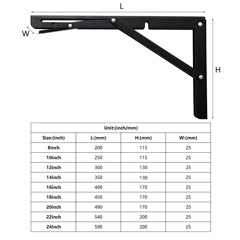 Toirxarn 20" Heavy Duty Black Folding Shelf Brackets - Steel