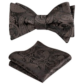 Alizeal Men Self-tied Paisley Bow Tie and Pocket Square Set, Coffee