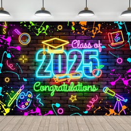 Imirell Neon Graduation Backdrop 7Wx5H Feet Congrats You Did It Congratulations Graduates Colorful Polyester Fabric Rustic Graffiti Brick Photography Backgrounds Photo Shoot Decor Props Decoration