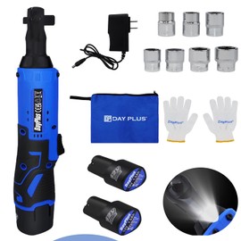 Cordless Electric Ratchet Wrench Set,2300 RPM Electric Ratcheting Wrench Tool Kit 3/8" with 2×1.5Ah Li-Ion Batteries,7 Sockets,60-Min Fast Charger,40 Nm Max Torque for Car Repair,Furniture Assembly