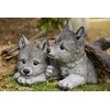 Hi-Line Gift Grey Wolf Cubs Hiding Under Log Statue