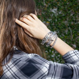 Pulsera Mujer Gris │ Multipulsera con broche de cierre │ Pulseras ajustables, Pulseras para pareja WB10