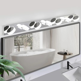 52" Modern 7 Light LED Vanity Light Fixture,Chrome Finish with Acrylic Light Shades,Energy-Efficient Bathroom Wall SconceLamp Power(W): 18
