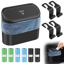 URAQT Car Rubbish Bin, Rubbish Bin with 96 Pieces Car Bin Bags and 4 Pieces Car Seat Hooks Car Office Car Rubbish Bin with Lid Car Rubbish Bin Small Hanging Storage Box