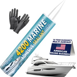4200 Marine Adhesive Sealantt - Fast-Cure, High-Bond, UV-Resistant Underwater Marine Adhesive Sealant for Boats, Hulls, Decks,Pond,and RVs - with Gloves, Nozzle, White 10.5 oz