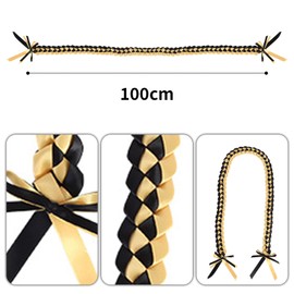 2pcs Graduation Leis 40inch, Black Gold Graduation Honor Cords Double Layer Graduation Ribbon Leis Braided Garland Lanyards with Bow Ends for Graduation Party Decorations Accessory Prom Supplies