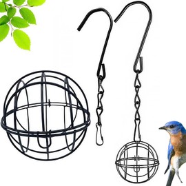2Pcs Metal Fat Ball Bird Feeders - Squirrel Defense Hanging Feeders with Quick-Release S-Hooks for Finches, Sparrows & Wild Birds (Weatherproof Steel, Easy Refill)