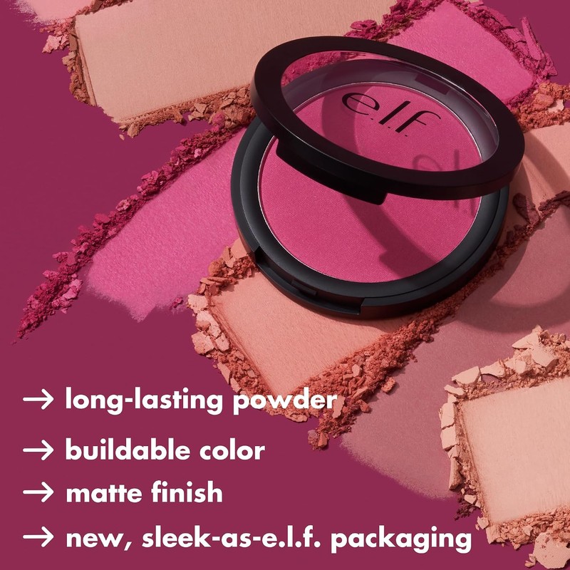 e.l.f, Primer-Infused Blush, Long-Wear, Matte, Bold, Lightweight, Blends Easily, Contours