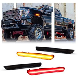 GSOWO 4 PCS Smoked LED Side Marker Light for Sierra 2500HD 3500HD 2020-2023, Full LED Strip Amber Front & Red Rear Bumper Light, Pickup Truck Fender Driver Passenger Sidemarker Lamps, Car Accessory