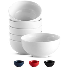 KooK Soup Bowls, Cereal Bowl, Ceramic, Bowls for Kitchen, Microwave, Dishwasher and Freezer Safe, Porcelain Dishes for Pasta, Salad, Oatmeal, Deep Interior, 20 oz, Set of 6, (White)