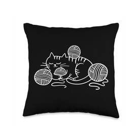 Kitten Snuggling Yarn, Crochet Kitty, Cute Cat Crocheting Throw Pillow