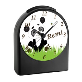 CreaDesign, WU-50-1113, Panda Bär, analog Kinderwecker schwarz, Funkwecker ohne Ticken, mit Licht, personalisiert mit Namen, 9,6 x 5,5 x 11,9 cm, 104 g