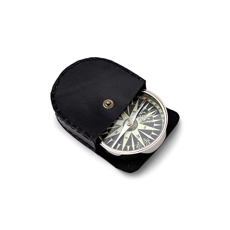 NKlaus Maritime Compass with Leather Case Chrome-Plated Brass Hiking Compass