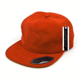 AcademyFits 5 Panel Corduroy Cotton Baseball Cap Adjustable Snapback Flat Visor Unstructured (Orange)