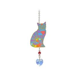 Wild Things Gifts Glass Crystal Dreams Suncatcher - Sitting Rainbow Cat - Hanging Crystal Ornament With Gold Details - Rainbow Effect