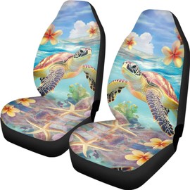 Rucaresri Cute Sea Turtle Print Car Front Seat Cover 2 Piece Vehicle Interior Cover Protector Decor Accessory Seat for SUV Truck Van Sedan