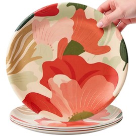 ilohaus Bamboo Plates for Kids - 4-Pack 8" Toddler Plates, Reusable Durable Dinnerware for Children, BPA-Free Reusable Bamboo Fiber Dinnerware, Dishwasher Safe, Made from Non-Harmful Materials