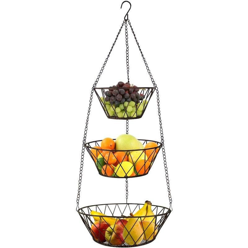 Heavy Duty - 3 Tier Hanging Kitchen Black Fruit Basket