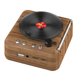 Vinyl Record Bluetooth Speaker Innovative Mini FM Radio HiFi Stereo Sound Retro Phonograph Wireless Speaker Wood Grain