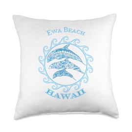 Ewa Beach Hawaii Tribal Dolphins Designs EWA Beach Hawaii Tribal Dolphins Ocean Animals Throw Pillow, 18x18, Multicolor