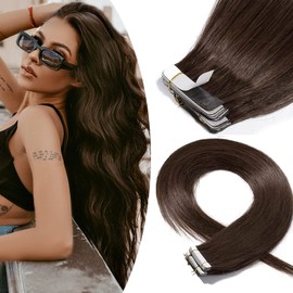 20 Inch SEGO Tape in Hair Extensions Human Hair Medium Brown 20PCS 100% Remy Human Hair Extensions Seamless Straight Silky Soft for Women (50g,#4 Medium Brown)