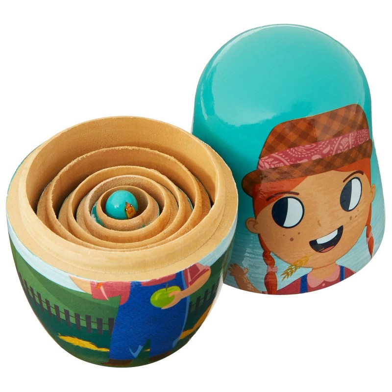 Imagination Generation Busy Barnyard Farm Animals Wooden Nesting Doll Set