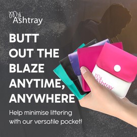 Portable Pocket Ashtray - Smell Proof PVC Small Plastic Wallets with Sturdy Plastic Button, Fireproof Lining, Aluminium Foil, Thermal Foam - Blue & White 10 Pack