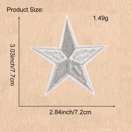 Paquete de 10 parches de estrella de cinco ángulos para planchar con estrellas, parches bordados de 2.8 pulgadas, para ropa, chaquetas, mochilas, decoraciones de reparación (plata)