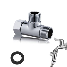 T Piece 1/2 Inch, Brass G1/2 Inch Diverter Valve, 3-Way T Piece Water Connection Distributor with Washers, T Shape Adapter for Drinking Water Tap, Chrome, 20 mm
