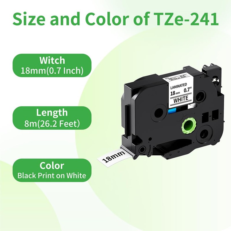 Laminated Label Tape Compatible with Brother, Black on White, Pack