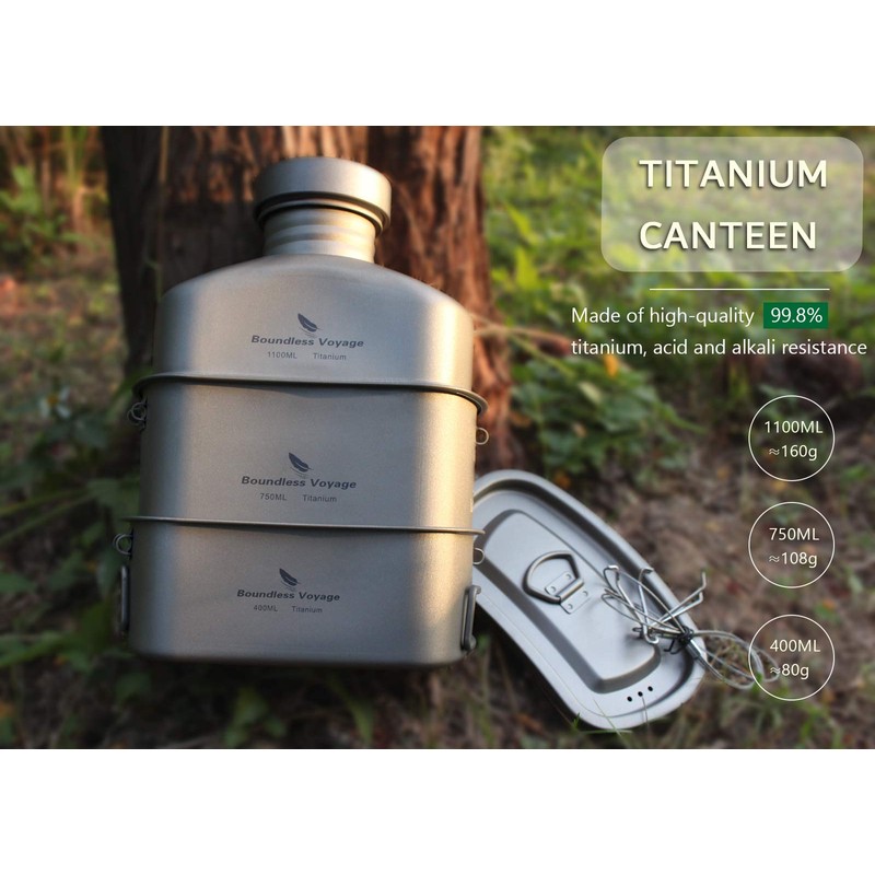 Boundless Voyage Titanium Military Canteen Outdoor Camping Hiking Water Bottle