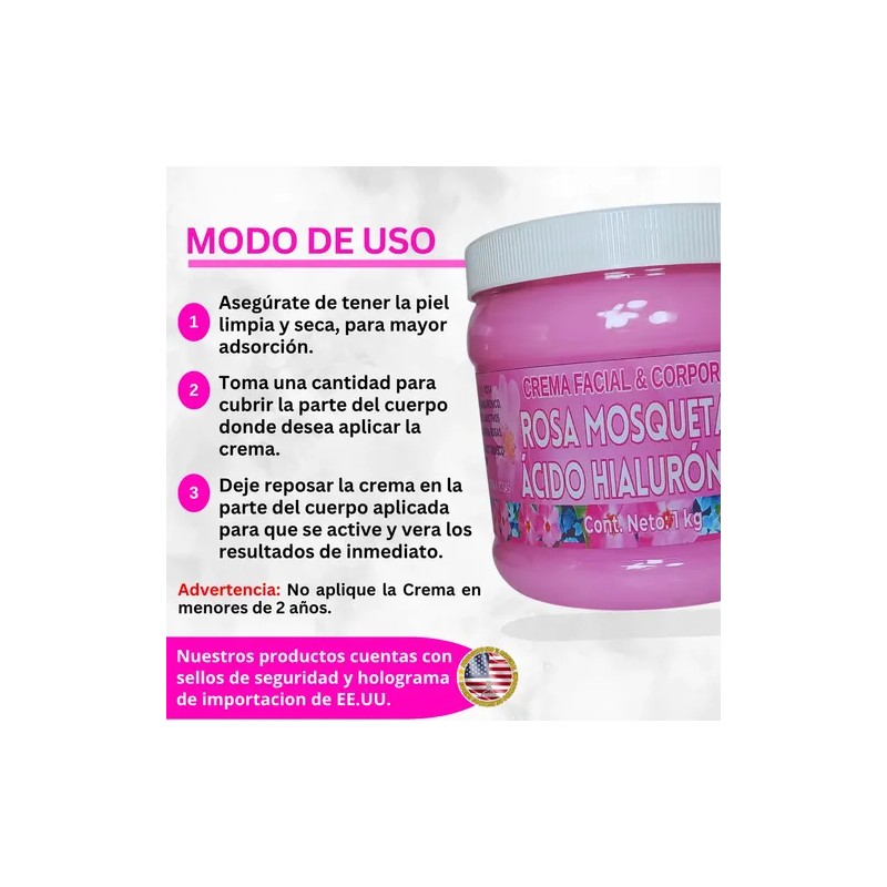 Crema Rosa Mosqueta & Ácido Hialurónico Anti-edad (1 Kilo)