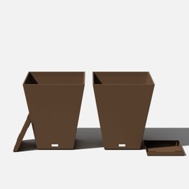 Veradek Nobleton Indoor/Outdoor Wide Square Planter (Espresso, 22 inch - 2 Pack with 2 Saucer Trays)