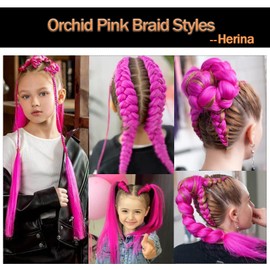 Herina Orchid Pink Braiding Hair For Braids 24inch Jumbo Fake Braid Hair Extensions For Dutch Braid Or Match Color Bubble Braids(3pcs/pack)
