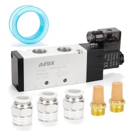 AIRIX 4V410-15 Pneumatic Solenoid Valve DC24V, 2 Position 5 Way, 1/2" NPT, Pilot-Operated Single Coil, Fast Response Electric Air Valve with Junction Box & Quick Connect Fittings