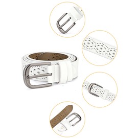 Allegra K Unisex Retro Floral Hollow Belts Pin Buckle Faux Leather Belts for Jeans Pants Brown & White 120cm/47.24"