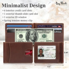 Tony Perotti Italian Leather Money Clip Wallet for Men - Bifold Ultra Slim RFID Wallet With Credit Card Slots and ID - Eco-Friendly Tanned Full Grain Made in Italy