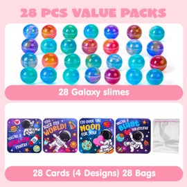 JOYIN 28 PCS V-Day Gift Cards with Galaxy Slime for Valentin Party Favor, Classroom Exchange Prize, Greeting Cards